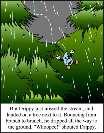 Drippy, the, Raindrops, raining, drops, waters, cycles, environments, children's books, childrens books, childrens stories, children's stories, clouds, oceans, weather seas, lakes, streams, creeks, rivers, mountains, adventures, science, evaporate, evaporation, evaporating, condense, condensation, condensing, precipitate, precipitation, precipitating, Joel, Kimball